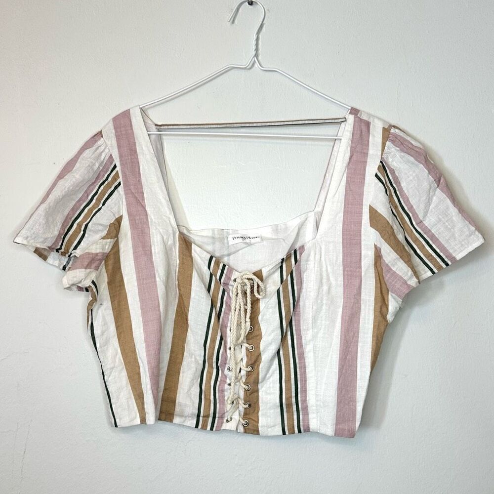 Privacy Please Striped Cotton Lace-Up Front Cropped Corset Top Multicolor XL